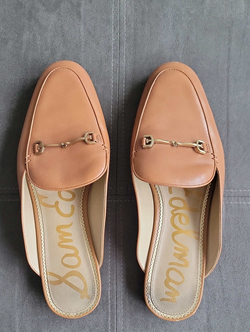 Sam Edelman Tan Leather Mule Slides with Gold Horsebit- size 10w